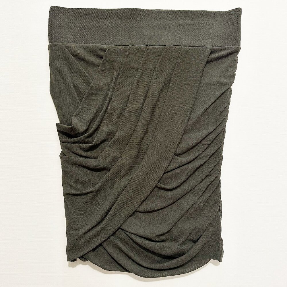 Express Olive Green Drape Front Side Ruched Mesh Mini Skirt Small